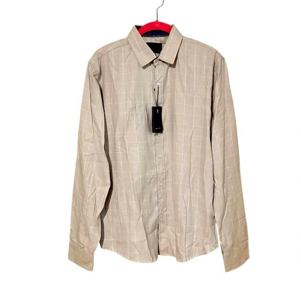 NWT Day & Age Plaid Button Up Shirt Size Small Tan Cotton Blend